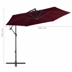 vidaXL Cantilever Garden Parasol with Aluminium Pole Umbrella Bordeaux Red - Additional view 7