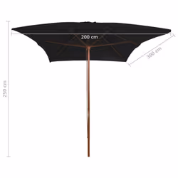 vidaXL Garden Parasol with Wooden Pole Sunshade Outdoor Umbrella Canopy Black - Additional view 5