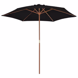 vidaXL Garden Parasol with Wooden Pole Sunshade Outdoor Umbrella Canopy Black