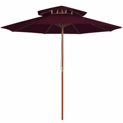 vidaXL Double Decker Parasol with Wooden Pole Outdoor Umbrella Bordeaux Red