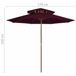 vidaXL Double Decker Parasol with Wooden Pole Outdoor Umbrella Bordeaux Red - Additional view 5