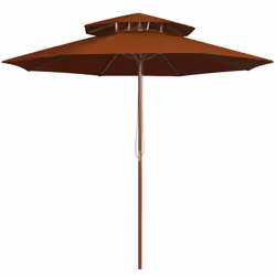 vidaXL Double Decker Parasol with Wooden Pole Outdoor Umbrella Terracotta