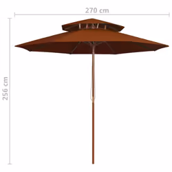 vidaXL Double Decker Parasol with Wooden Pole Outdoor Umbrella Terracotta - Additional view 5