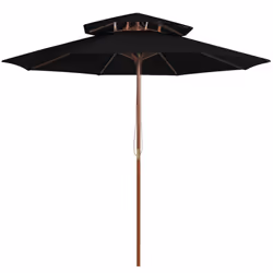 vidaXL Double Decker Parasol with Wooden Pole Outdoor Umbrella Canopy Black