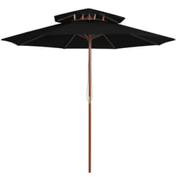 vidaXL Double Decker Parasol with Wooden Pole Outdoor Umbrella Canopy Black