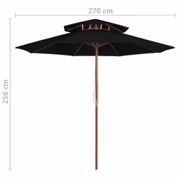 vidaXL Double Decker Parasol with Wooden Pole Outdoor Umbrella Canopy Black - Additional view 5