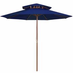 vidaXL Double Decker Parasol with Wooden Pole Outdoor Umbrella Canopy Blue