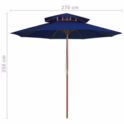 vidaXL Double Decker Parasol with Wooden Pole Outdoor Umbrella Canopy Blue - Additional view 5