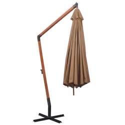 vidaXL Solid Fir Wood Hanging Parasol with Pole Taupe Outdoor Patio Umbrella - Additional view 3