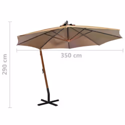 vidaXL Solid Fir Wood Hanging Parasol with Pole Taupe Outdoor Patio Umbrella - Additional view 8