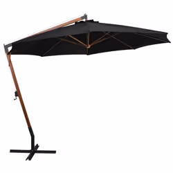 vidaXL Hanging Garden Parasol with Pole Outdoor Umbrella Black Solid Fir Wood - Additional view 2