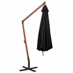 vidaXL Hanging Garden Parasol with Pole Outdoor Umbrella Black Solid Fir Wood - Additional view 4