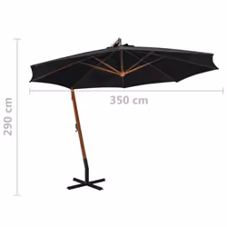 vidaXL Hanging Garden Parasol with Pole Outdoor Umbrella Black Solid Fir Wood - Additional view 8