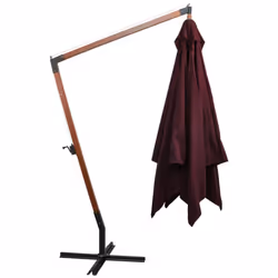 vidaXL Hanging Garden Parasol with Pole Umbrella Bordeaux Red Solid Fir Wood - Additional view 2
