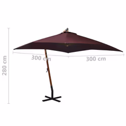 vidaXL Hanging Garden Parasol with Pole Umbrella Bordeaux Red Solid Fir Wood - Additional view 3