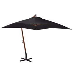 vidaXL Hanging Garden Parasol with Pole Outdoor Umbrella Black Solid Fir Wood