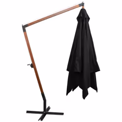 vidaXL Hanging Garden Parasol with Pole Outdoor Umbrella Black Solid Fir Wood - Additional view 2