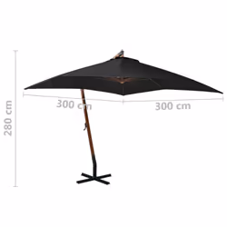 vidaXL Hanging Garden Parasol with Pole Outdoor Umbrella Black Solid Fir Wood - Additional view 6