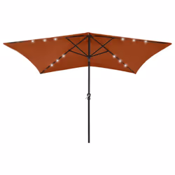 vidaXL Garden Parasol with LEDs and Steel Pole Outdoor Umbrella Terracotta