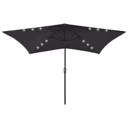 vidaXL Garden Parasol with LEDs and Steel Pole Sunshade Outdoor Umbrella Black