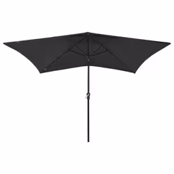vidaXL Garden Parasol with LEDs and Steel Pole Sunshade Outdoor Umbrella Black