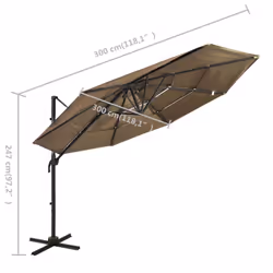 vidaXL 4-Tier Garden Parasol with Aluminium Pole Canopy Outdoor Umbrella Taupe - Additional view 7