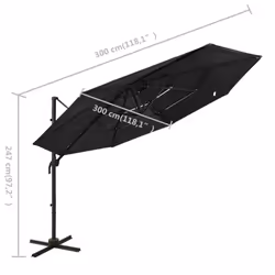vidaXL 4-Tier Garden Parasol with Aluminium Pole Canopy Outdoor Umbrella Black - Additional view 7