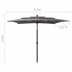 vidaXL 3-Tier Garden Parasol with Aluminium Pole Outdoor Umbrella Anthracite - Additional view 7