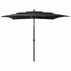 vidaXL 3-Tier Garden Parasol with Aluminium Pole Canopy Outdoor Umbrella Black