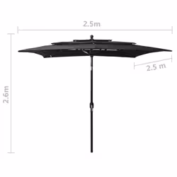 vidaXL 3-Tier Garden Parasol with Aluminium Pole Canopy Outdoor Umbrella Black - Additional view 7