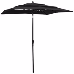 vidaXL 3-Tier Garden Parasol with Aluminium Pole Canopy Outdoor Umbrella Black
