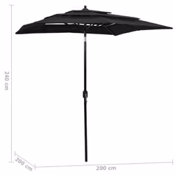 vidaXL 3-Tier Garden Parasol with Aluminium Pole Canopy Outdoor Umbrella Black - Additional view 5