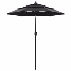 vidaXL 3-Tier Garden Parasol with Aluminium Pole Canopy Outdoor Umbrella Black