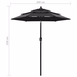 vidaXL 3-Tier Garden Parasol with Aluminium Pole Canopy Outdoor Umbrella Black - Additional view 7