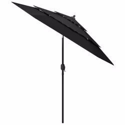 vidaXL 3-Tier Garden Parasol with Aluminium Pole Canopy Outdoor Umbrella Black - Additional view 2