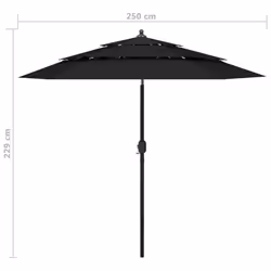 vidaXL 3-Tier Garden Parasol with Aluminium Pole Canopy Outdoor Umbrella Black - Additional view 7
