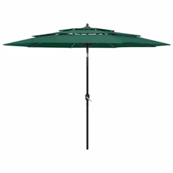 vidaXL 3-Tier Garden Parasol with Aluminium Pole Canopy Outdoor Umbrella Green