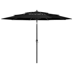 vidaXL 3-Tier Garden Parasol with Aluminium Pole Canopy Outdoor Umbrella Black