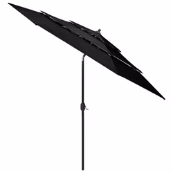 vidaXL 3-Tier Garden Parasol with Aluminium Pole Canopy Outdoor Umbrella Black