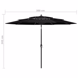vidaXL 3-Tier Garden Parasol with Aluminium Pole Canopy Outdoor Umbrella Black - Additional view 7