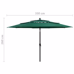vidaXL 3-Tier Garden Parasol with Aluminium Pole Canopy Outdoor Umbrella Green - Additional view 7