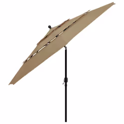 vidaXL 3-Tier Garden Parasol with Aluminium Pole Canopy Outdoor Umbrella Taupe