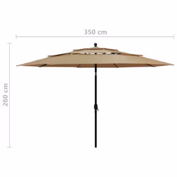 vidaXL 3-Tier Garden Parasol with Aluminium Pole Canopy Outdoor Umbrella Taupe - Additional view 7