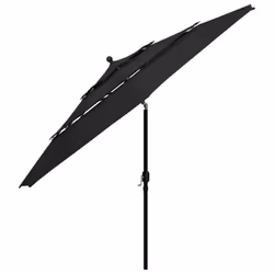 vidaXL 3-Tier Parasol with Aluminium Pole Black Outdoor Patio Sunshade Cover - Additional view 3
