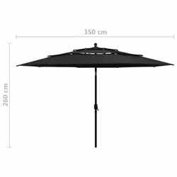 vidaXL 3-Tier Parasol with Aluminium Pole Black Outdoor Patio Sunshade Cover - Additional view 7