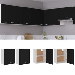 vidaXL 2x Kitchen Cabinets Black Engineered Wood Home Storage Shelf Organiser