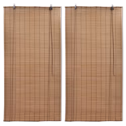 vidaXL Bamboo Roller Blinds Kitchen Blackout Curtain 2 pcs 100 x 160 cm Brown