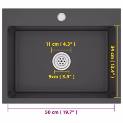 vidaXL Handmade Kitchen Sink Black Stainless Steel Plumbing Fixture Basin - Additional view 11
