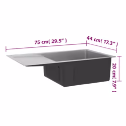 vidaXL Handmade Kitchen Sink Stainless Steel Plumbing Utility Waste Basin - Additional view 4
