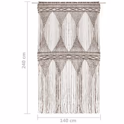 vidaXL Macrame Curtain Taupe 140x240 cm Cotton Shade Drape Translucent Blind - Additional view 4